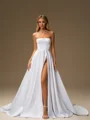 A-line Straight Chapel Train Satin Corset Wedding Dress