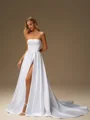 A-line Straight Chapel Train Satin Corset Wedding Dress