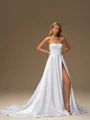 A-line Straight Chapel Train Satin Corset Wedding Dress