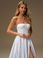 A-line Straight Chapel Train Satin Corset Wedding Dress