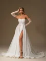A-line Straight Long Sleeves Chapel Train Corset Wedding Dress