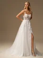 A-line Spaghetti Straps Appliques Lace Court Train Tulle Corset Wedding Dress