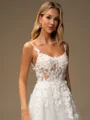 A-line Spaghetti Straps Appliques Lace Court Train Tulle Corset Wedding Dress