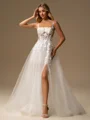 A-line Square Appliques Lace Court Train Tulle Corset Wedding Dress