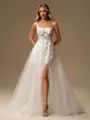 A-line Square Appliques Lace Court Train Tulle Corset Wedding Dress