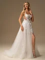 A-line Square Appliques Lace Court Train Tulle Corset Wedding Dress