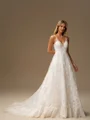 A-line V-neck Appliques Lace Chapel Train Tulle Wedding Dress