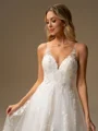 A-line V-neck Appliques Lace Chapel Train Tulle Wedding Dress