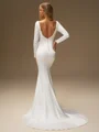 Sheath Square Long Sleeves Sweep Train Charmeuse Wedding Dress