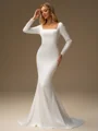 Sheath Square Long Sleeves Sweep Train Charmeuse Wedding Dress