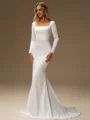 Sheath Square Long Sleeves Sweep Train Charmeuse Wedding Dress