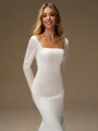 Sheath Square Long Sleeves Sweep Train Charmeuse Wedding Dress