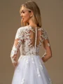 A-line Scoop Long Sleeves Appliques Lace Court Train Tulle Wedding Dress