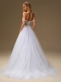 A-line Off-the-Shoulder Appliques Lace Court Train Tulle Corset Wedding Dress