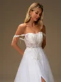 A-line Off-the-Shoulder Appliques Lace Court Train Tulle Corset Wedding Dress