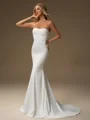 Sheath Sweetheart Pleated Sweep Train Charmeuse Corset Wedding Dress