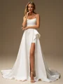 A-line Spaghetti Straps Chapel Train Satin Wedding Dress