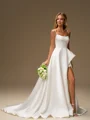 A-line Spaghetti Straps Chapel Train Satin Wedding Dress