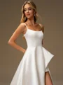 A-line Spaghetti Straps Chapel Train Satin Wedding Dress