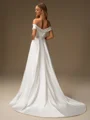Sheath Off-the-Shoulder Pleated Chapel Train Satin Convertible Wedding Dress
