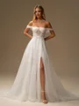 A-line Off-the-Shoulder Court Train Corset Wedding Dress