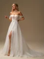 A-line Off-the-Shoulder Court Train Corset Wedding Dress