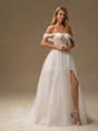 A-line Off-the-Shoulder Court Train Corset Wedding Dress