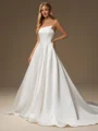 A-line Straight Chapel Train Satin Wedding Dress