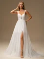 A-line Straps Pleated Court Train 30D Chiffon Wedding Dress