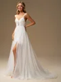 A-line Straps Pleated Court Train 30D Chiffon Wedding Dress