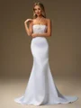 Sheath Straight Appliques Lace Sweep Train Satin Wedding Dress