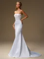 Sheath Straight Appliques Lace Sweep Train Satin Wedding Dress