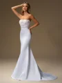 Sheath Straight Appliques Lace Sweep Train Satin Wedding Dress