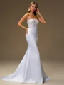 Sheath Straight Appliques Lace Sweep Train Satin Wedding Dress