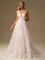 A-line Scoop Appliques Lace Sweep Train Tulle Wedding Dress