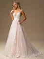 A-line Scoop Appliques Lace Sweep Train Tulle Wedding Dress