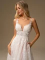 A-line Scoop Appliques Lace Sweep Train Tulle Wedding Dress
