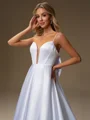 A-line Spaghetti Straps Bow Sweep Train Satin Corset Wedding Dress