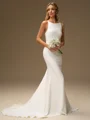 Sheath Scoop Sweep Train Stretch Crepe Wedding Dress