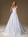 A-line Straps Sweep Train Satin Corset Wedding Dress