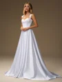 A-line Straps Sweep Train Satin Corset Wedding Dress