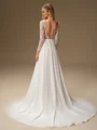 A-line Scoop Long Sleeves Appliques Lace Court Train Chiffon Wedding Dress