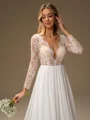 A-line Scoop Long Sleeves Appliques Lace Court Train Chiffon Wedding Dress