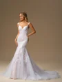 Mermaid V-neck Appliques Lace Chapel Train Tulle Wedding Dress