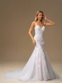 Mermaid V-neck Appliques Lace Chapel Train Tulle Wedding Dress