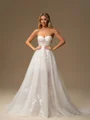 A-line Sweetheart Appliques Lace Sweep Train Tulle Wedding Dress