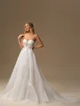 A-line Sweetheart Appliques Lace Sweep Train Tulle Wedding Dress