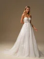 A-line Sweetheart Appliques Lace Sweep Train Tulle Wedding Dress
