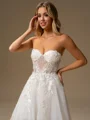 A-line Sweetheart Appliques Lace Sweep Train Tulle Wedding Dress