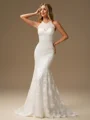 Sheath Scoop Sweep Train Lace Wedding Dress